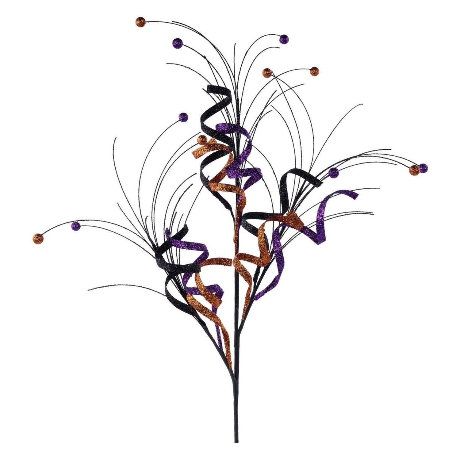 35" Glitter Curly Fishline Ball Spray: Purple/Black/Orange