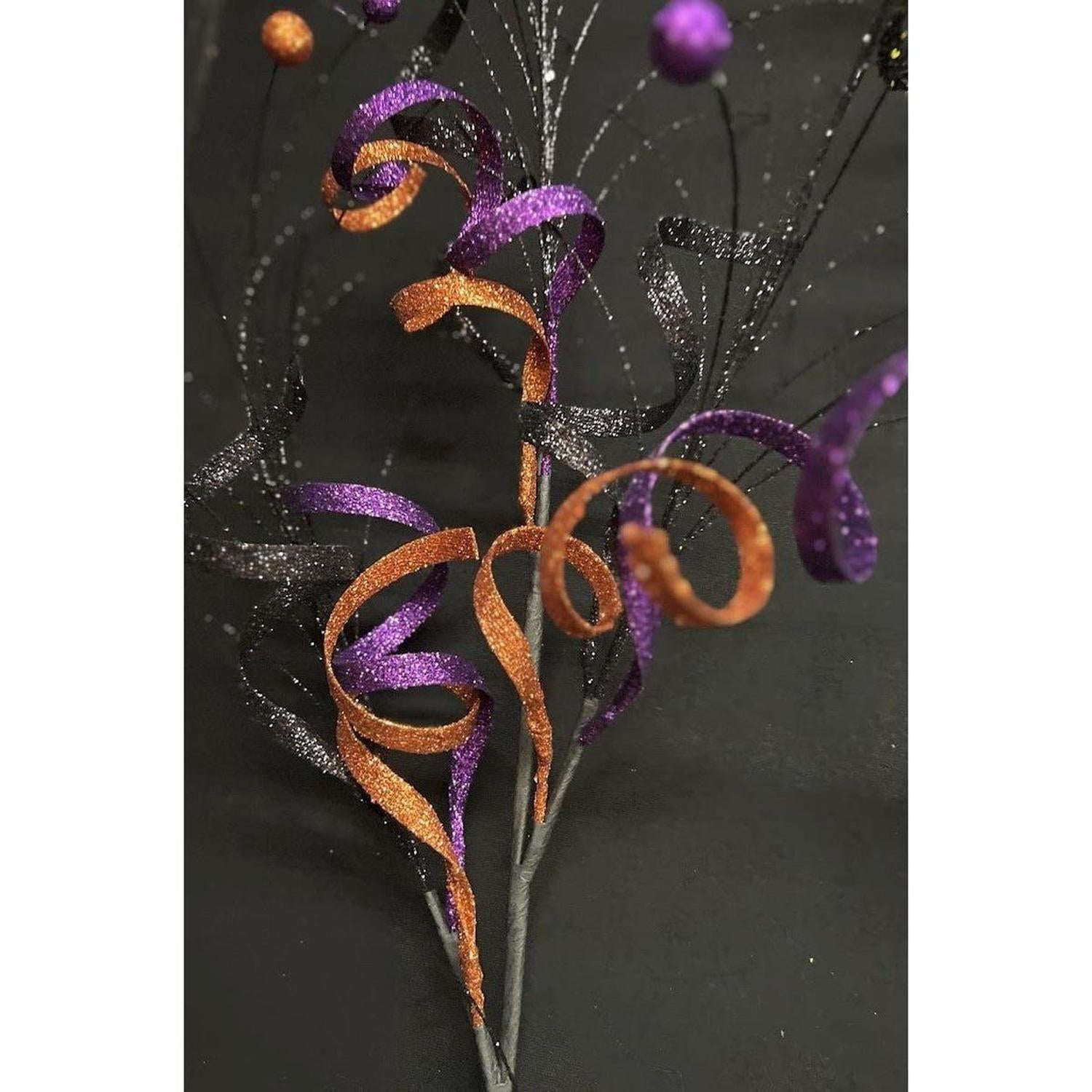 Shop For 35" Glitter Curly Fishline Ball Spray: Purple/Black/Orange