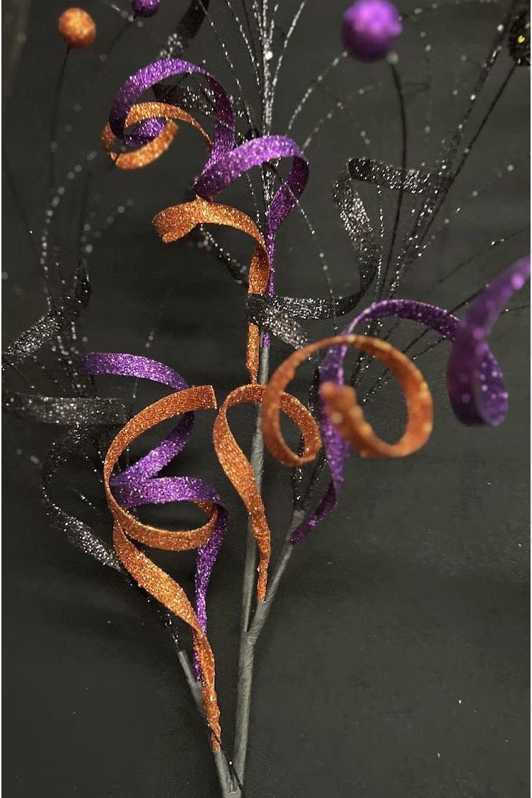Shop For 35" Glitter Curly Fishline Ball Spray: Purple/Black/Orange