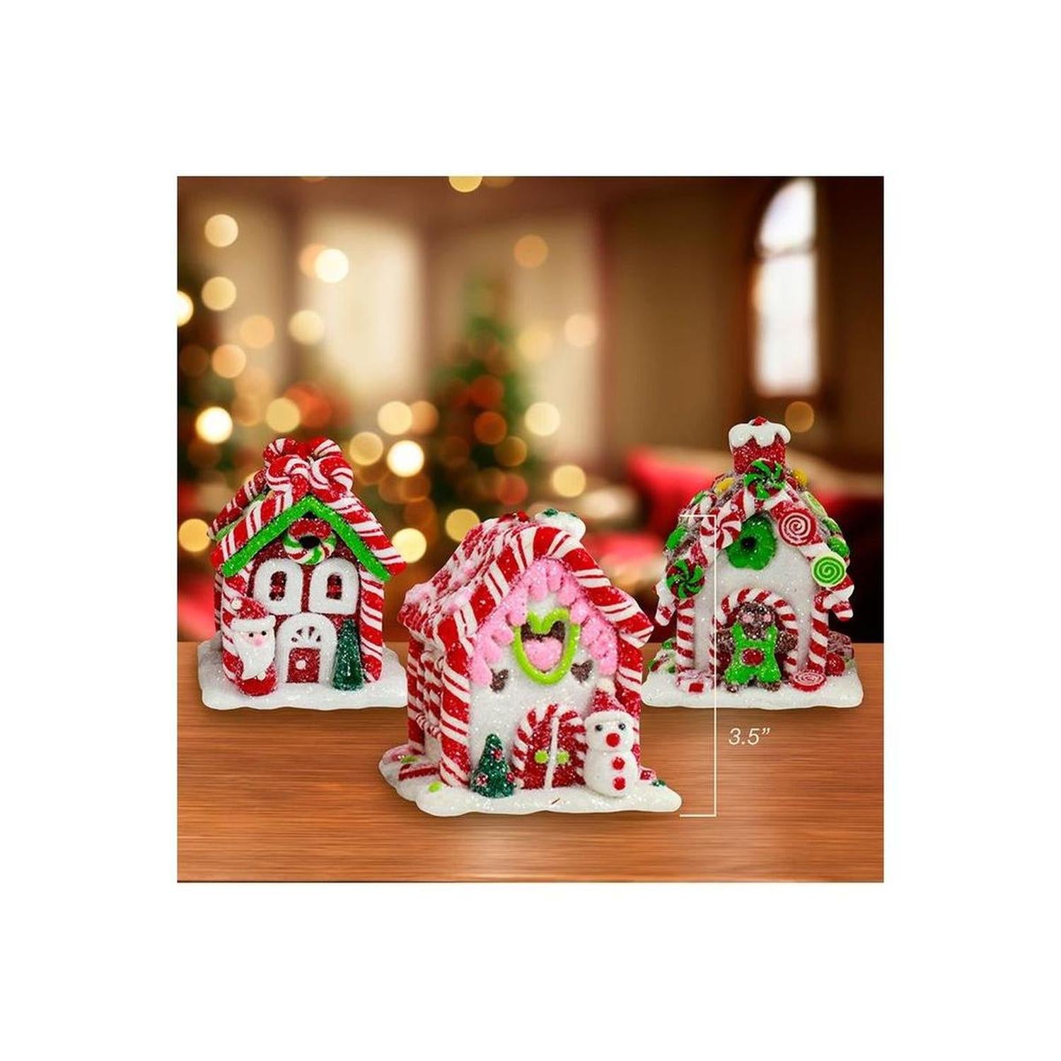 3.5" LED Gingerbread Candy Houses, 3-Piece Set