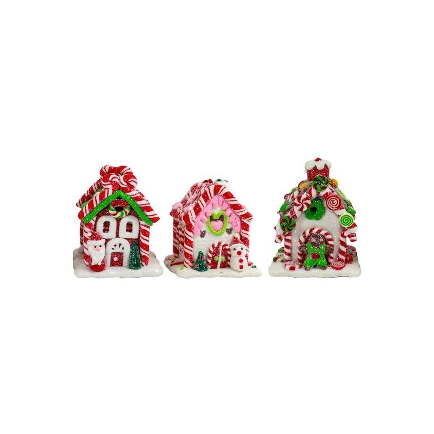 3.5" LED Gingerbread Candy Houses, 3-Piece Set