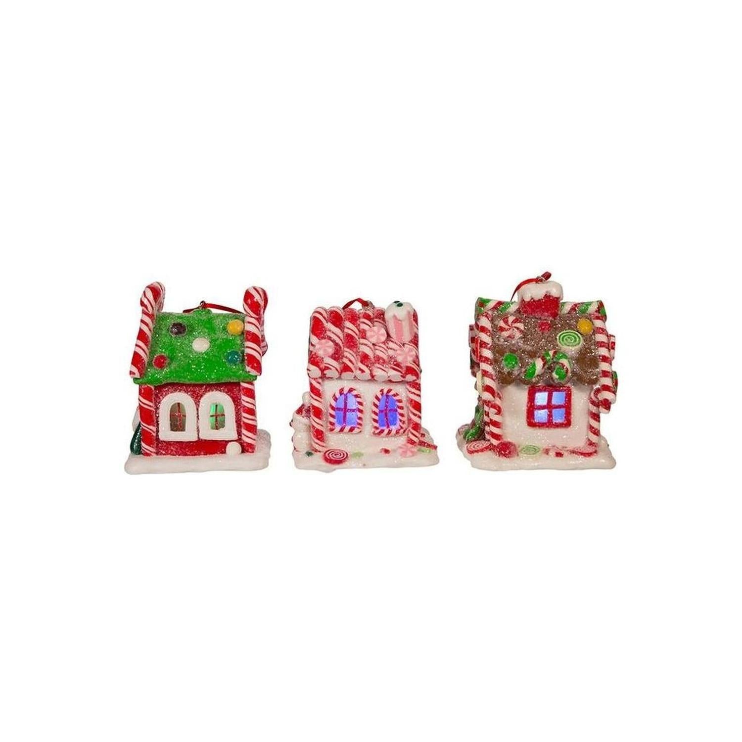 3.5" LED Gingerbread Candy Houses, 3-Piece Set