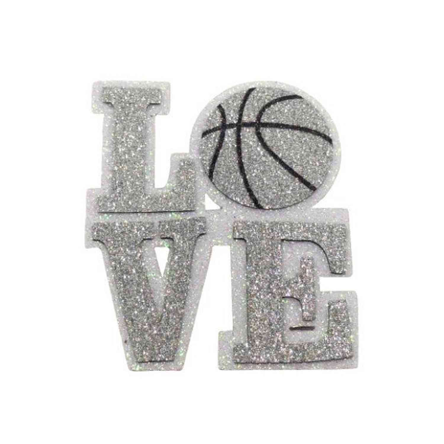 Shop For 3.5in Silver/White Glitter Foam Love Basketball Emblem