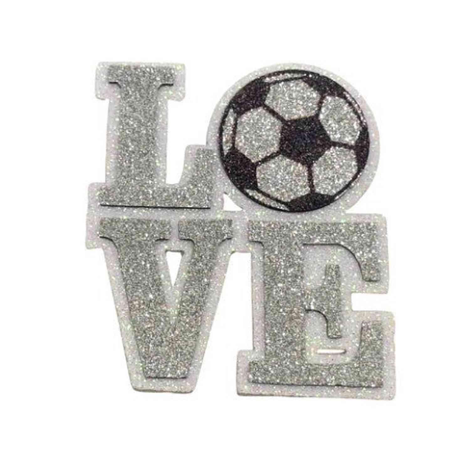 Shop For 3.5in Silver/White Glitter Foam Love Soccer Emblem