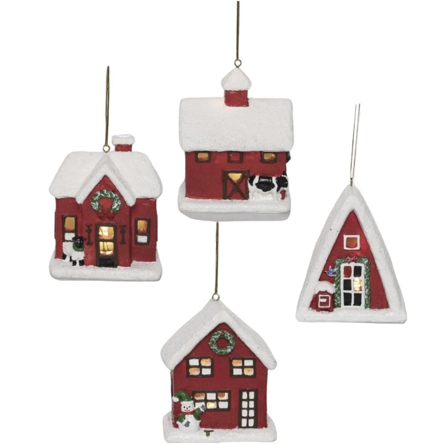 3.75in Light Up Holiday Barn Ornaments (Asst)