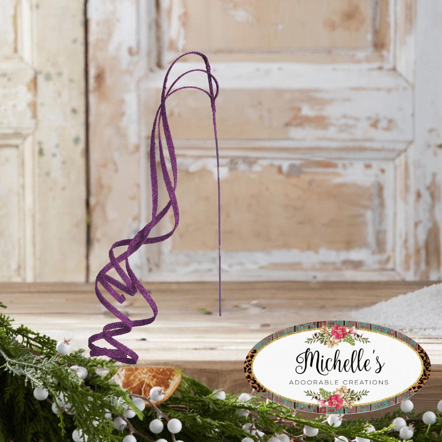 39" Glitter Loop Ribbon Spray: Purple