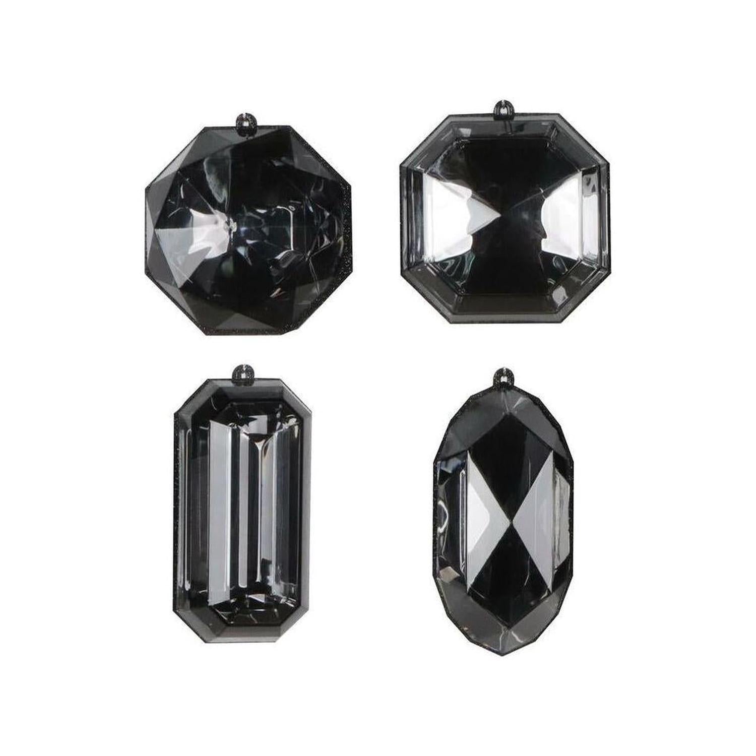 4-5" Acrylic Jewel Assortment Ornament: Black (Set 4)