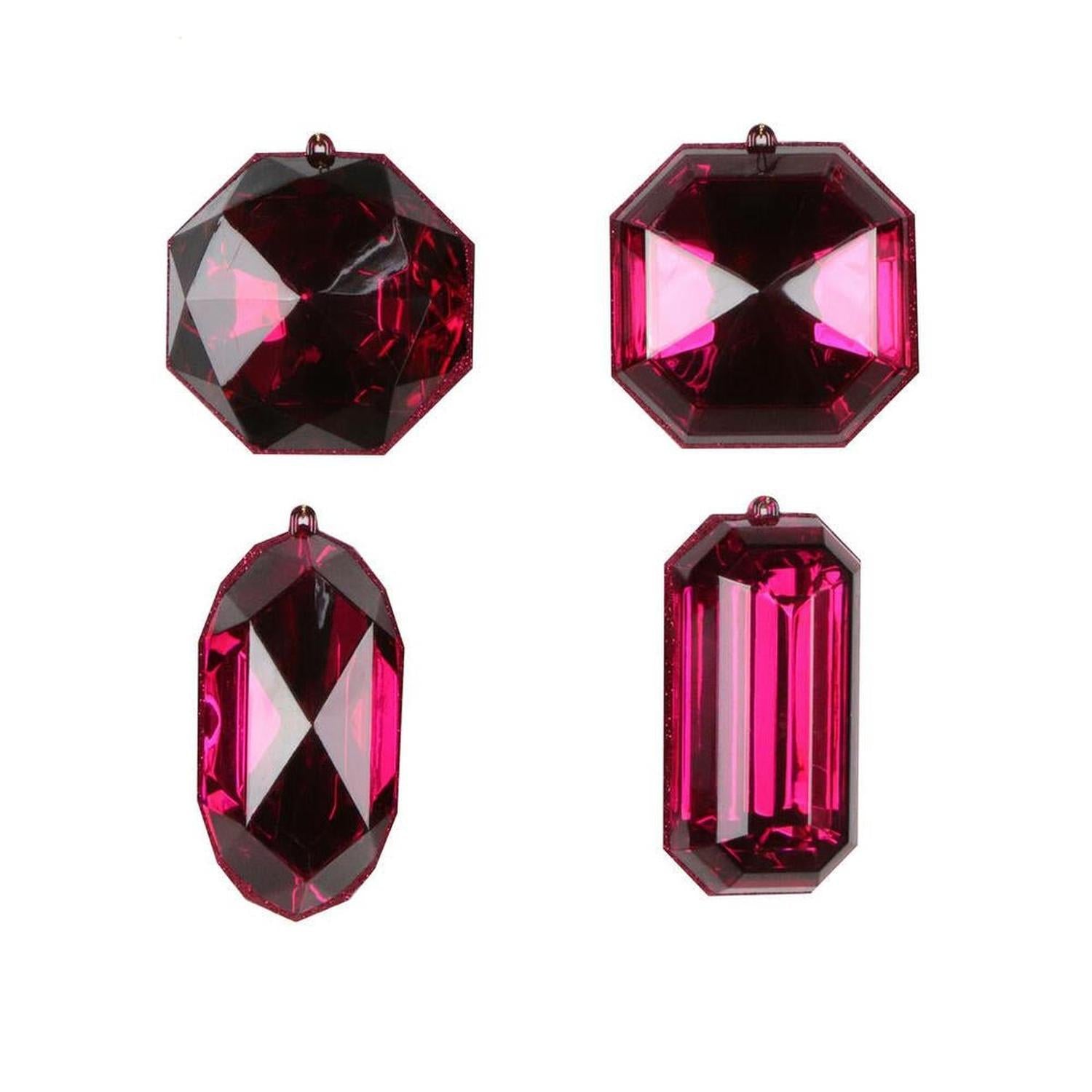 4-5" Acrylic Jewel Assortment Ornament: Burgundy (Set 4)