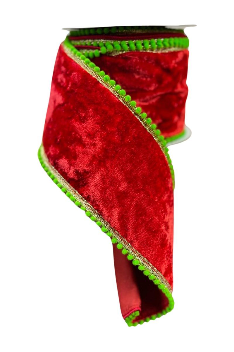 Shop For 4" Beaded Pom Edge Ribbon: Red/Lime (10 Yards)