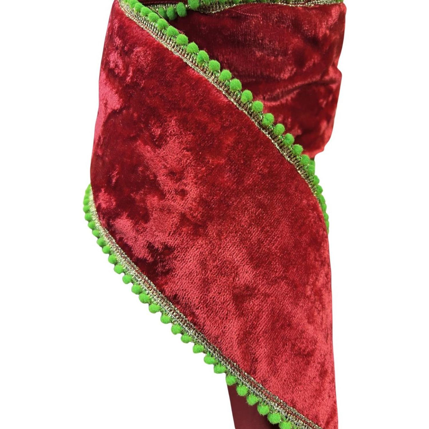 Shop For 4" Beaded Pom Edge Ribbon: Red/Lime (10 Yards)