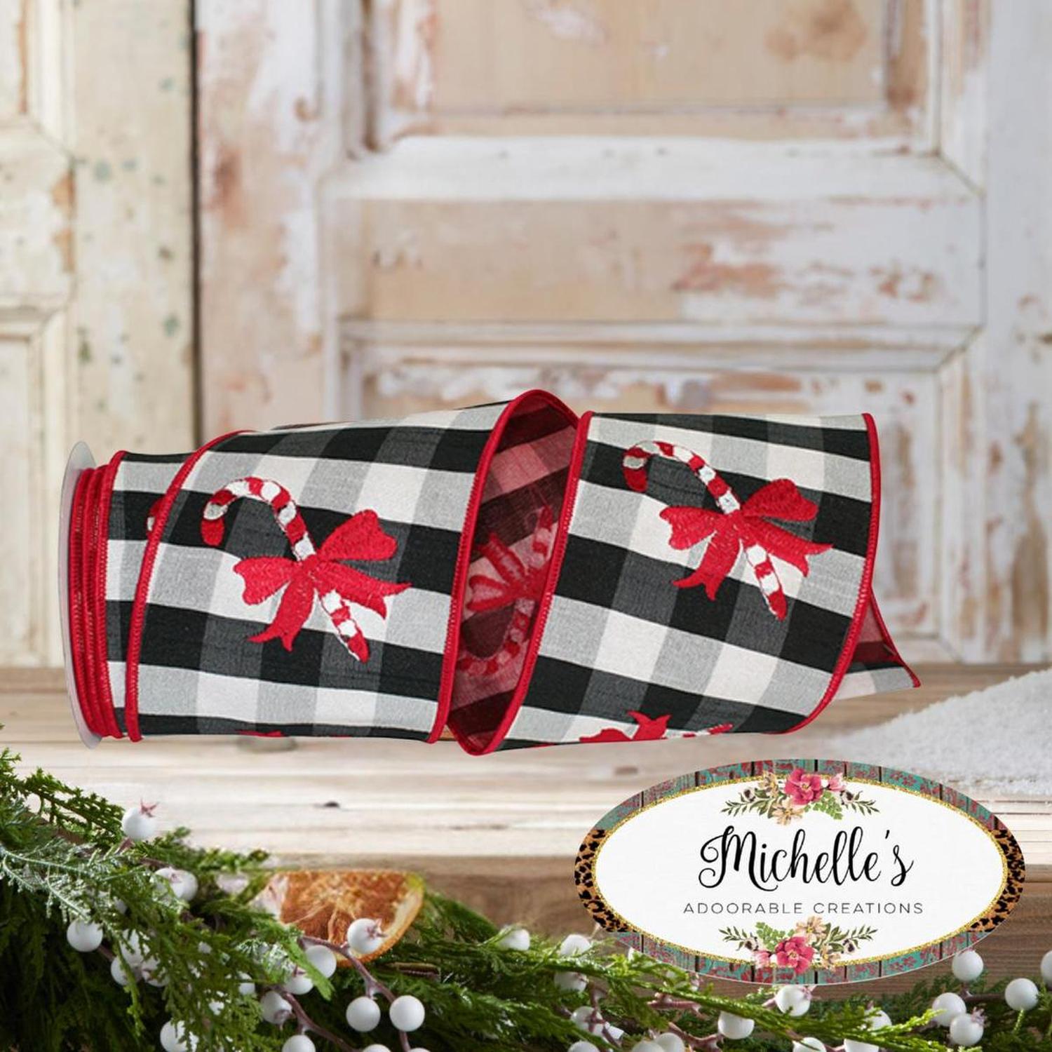 Shop For 4" Candy Cane Check Embroidery Ribbon: Black & White (5 Yards)