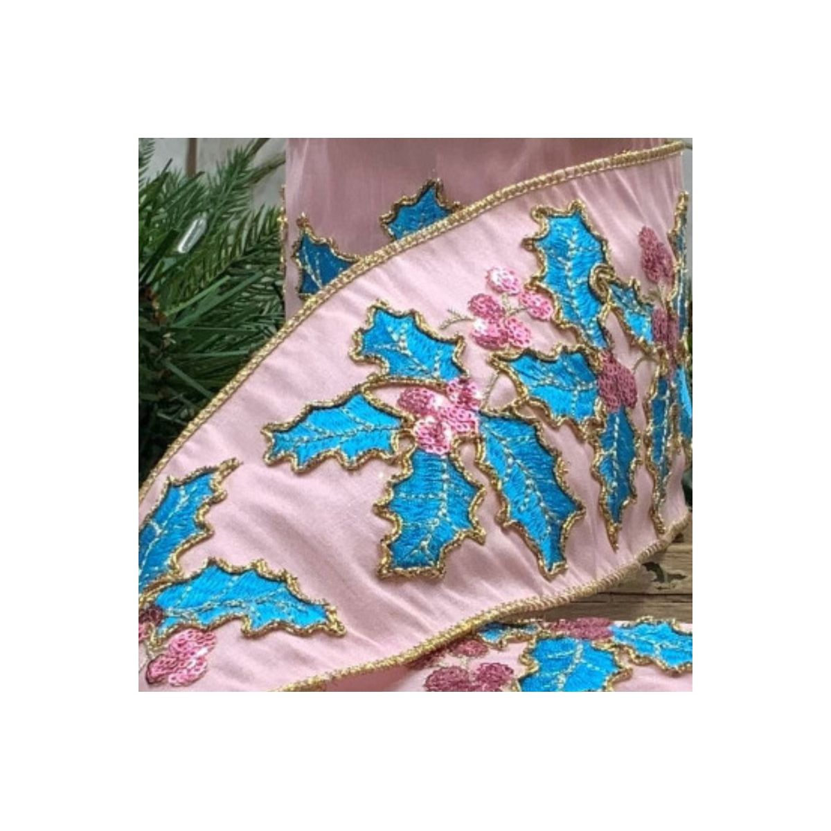 Shop For 4" Dupion Pastel Holly Embroider Ribbon: Light Pink (5 Yards)