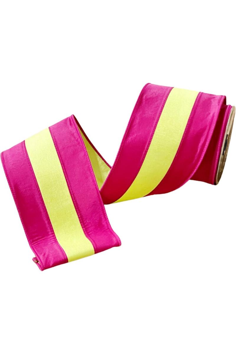 Shop For 4" Dupion Striped Ribbon: Fuchsia/Lime (10 Yards)