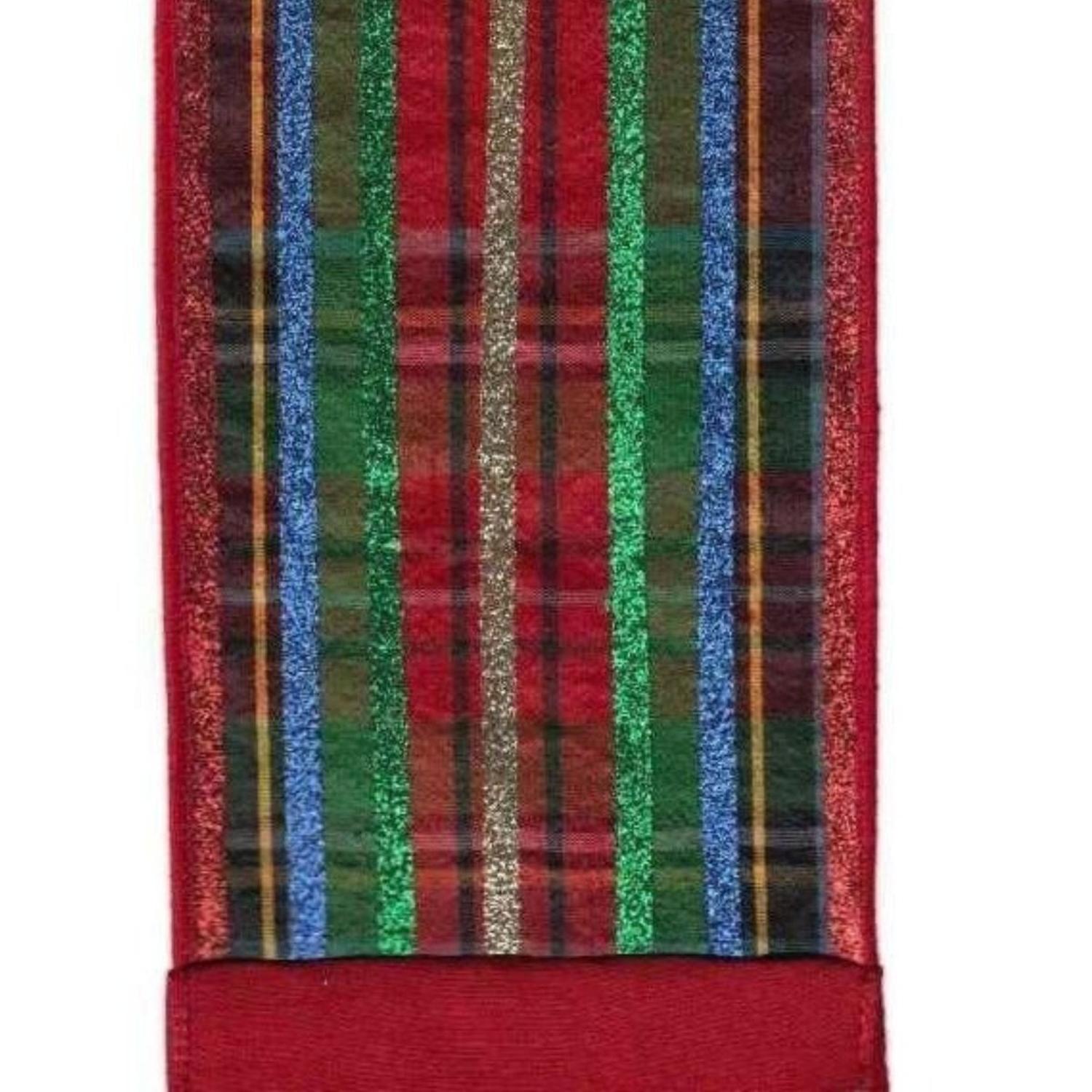 4" Dupion Traditional Plaid Glitter Ribbon: Red, Green & Blue (5 Yards)