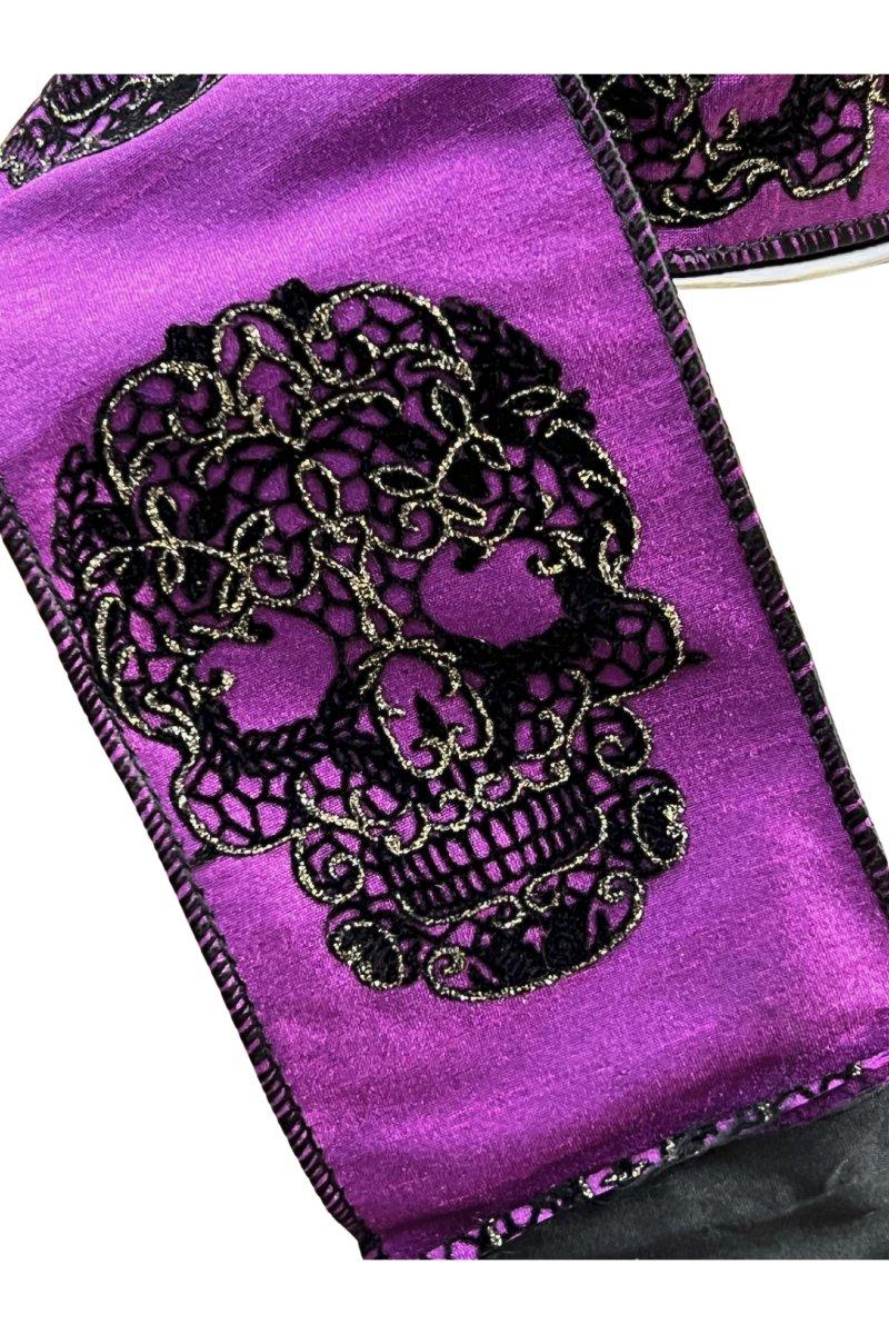 Shop For 4" Embroidered Black Skull Ribbon: Purple (10 Yards)