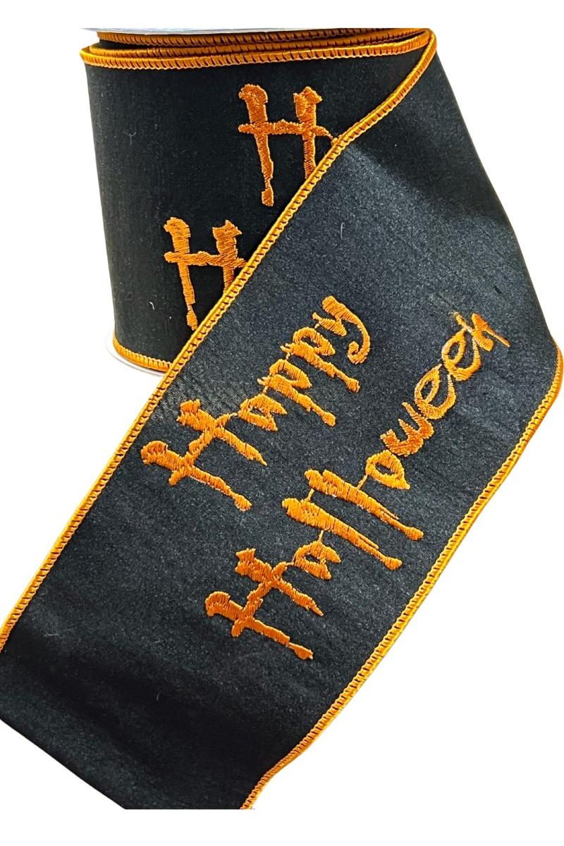 Shop For 4" Embroidered Happy Halloween Ribbon: Black (10 Yards)