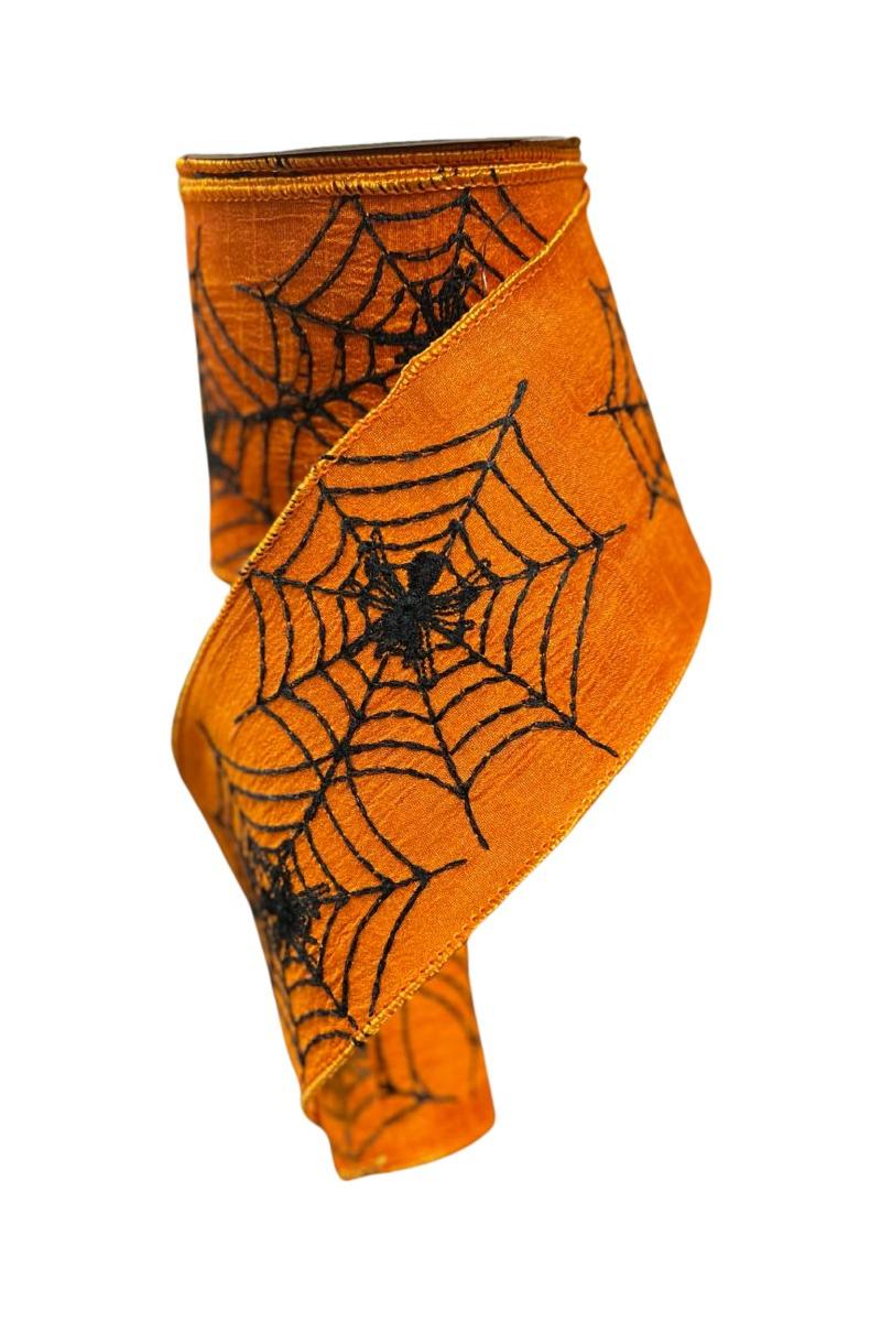 Shop For 4" Embroidered Spider Web Ribbon: Orange (10 Yards)