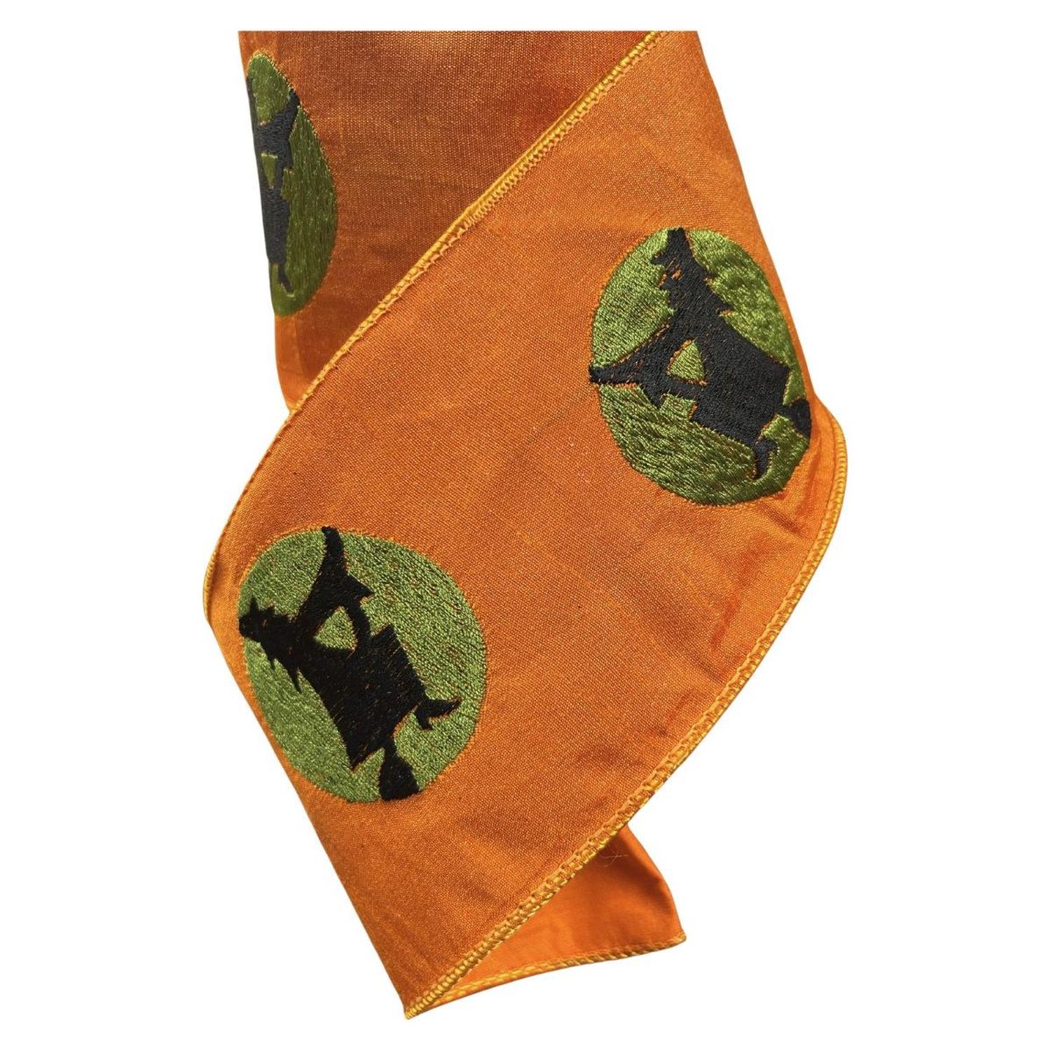 4" Embroidered Witch Ribbon: Orange (10 Yards)