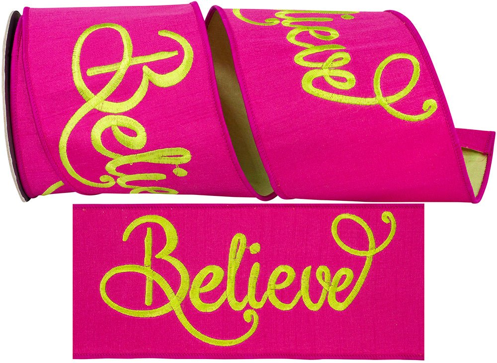 Shop For 4" Embroidery Believe Ribbon: Hot Pink/Lime Green (5 Yards)