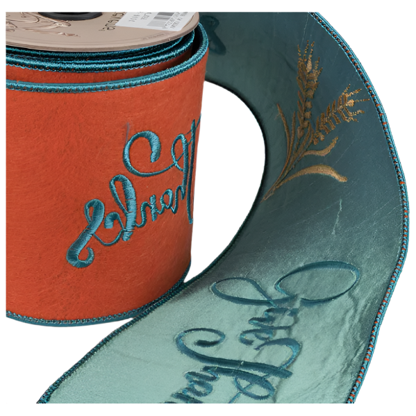 Shop For 4" Embroidery Give Thanks Felt Ribbon: Orange (5 Yards)