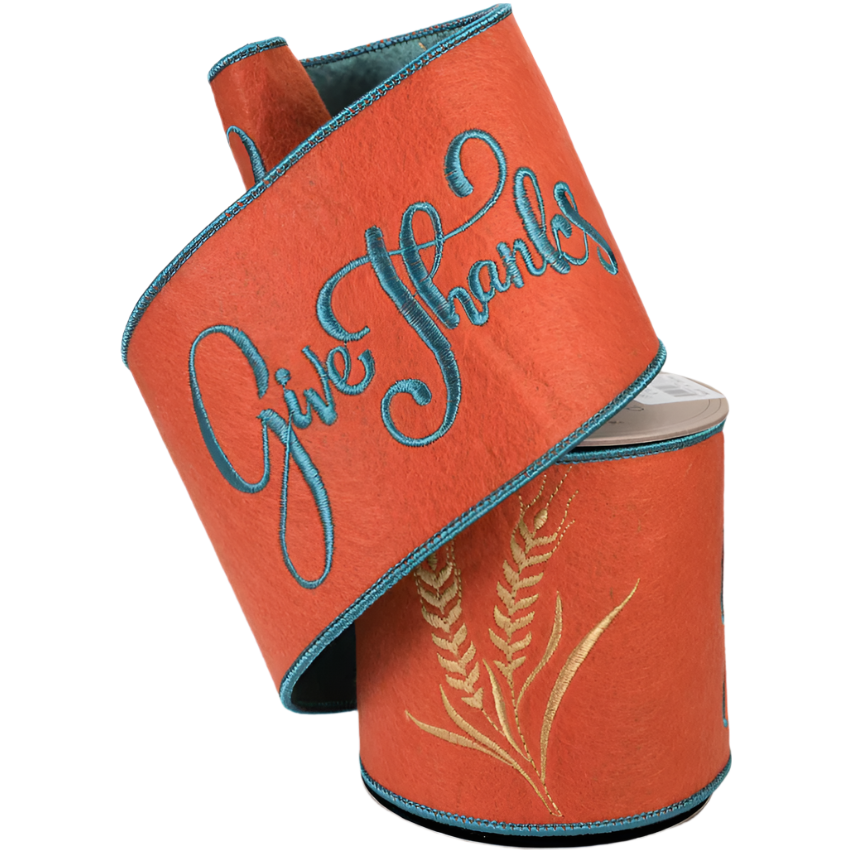 Shop For 4" Embroidery Give Thanks Felt Ribbon: Orange (5 Yards)