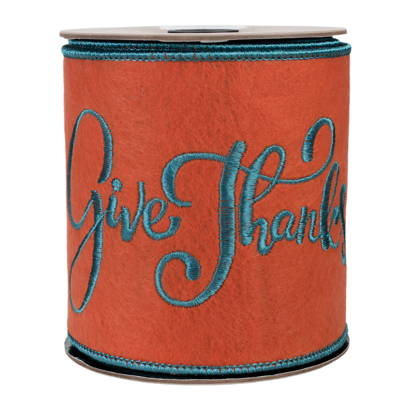 Shop For 4" Embroidery Give Thanks Felt Ribbon: Orange (5 Yards)