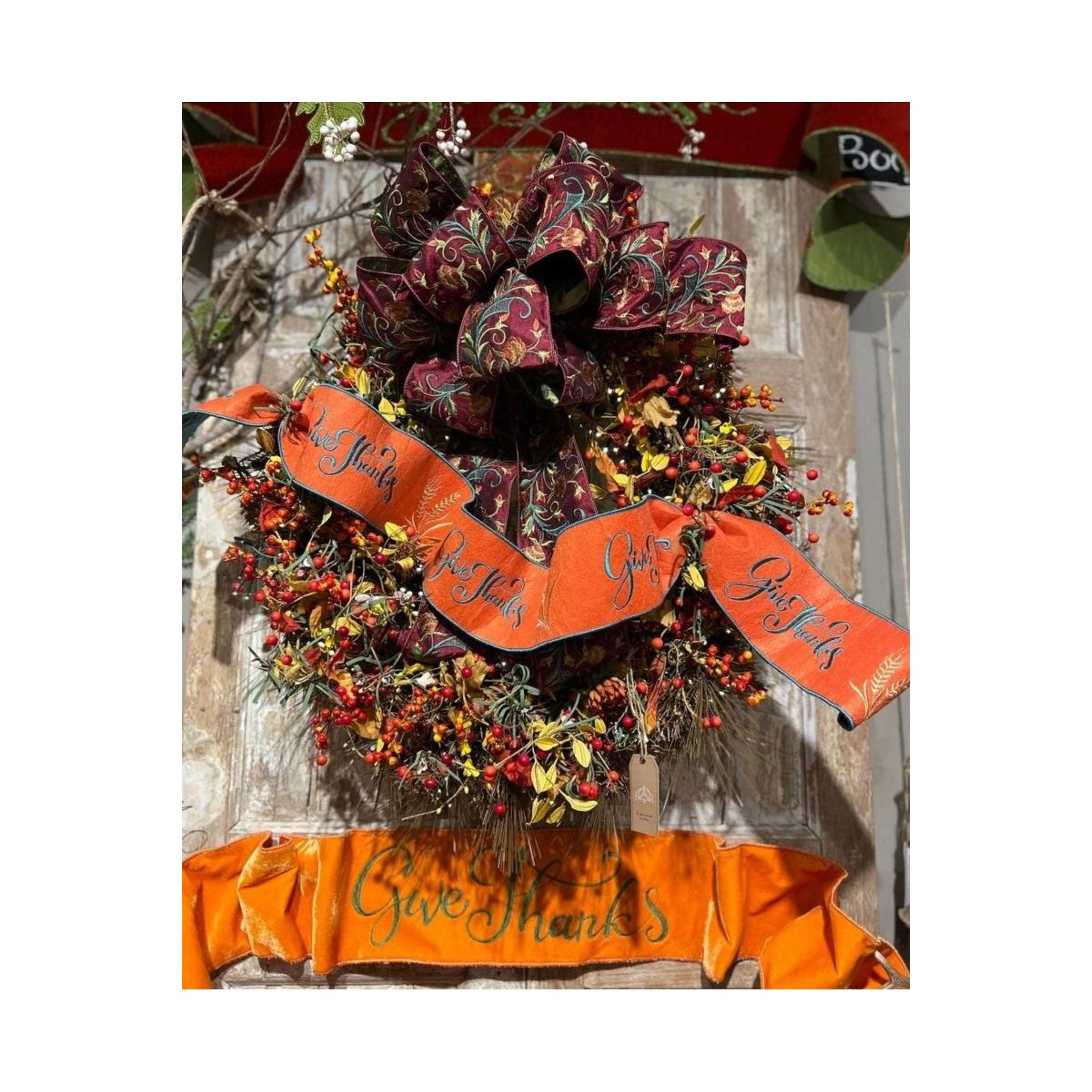 Shop For 4" Embroidery Give Thanks Felt Ribbon: Orange (5 Yards) at Michelle's aDOORable Creations