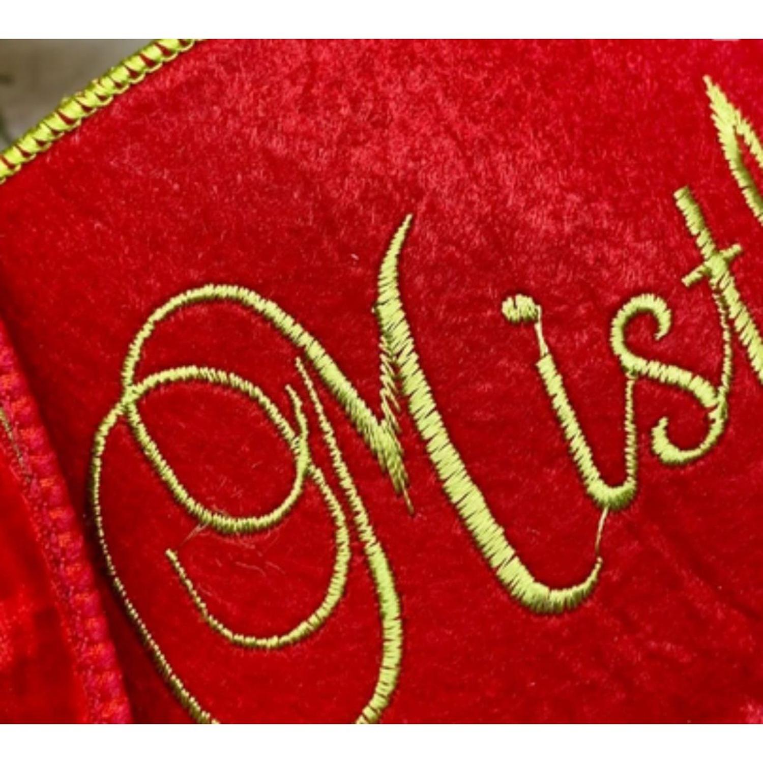 4" Embroidery Mistletoe Kisses Felt Ribbon: Red (5 Yards)
