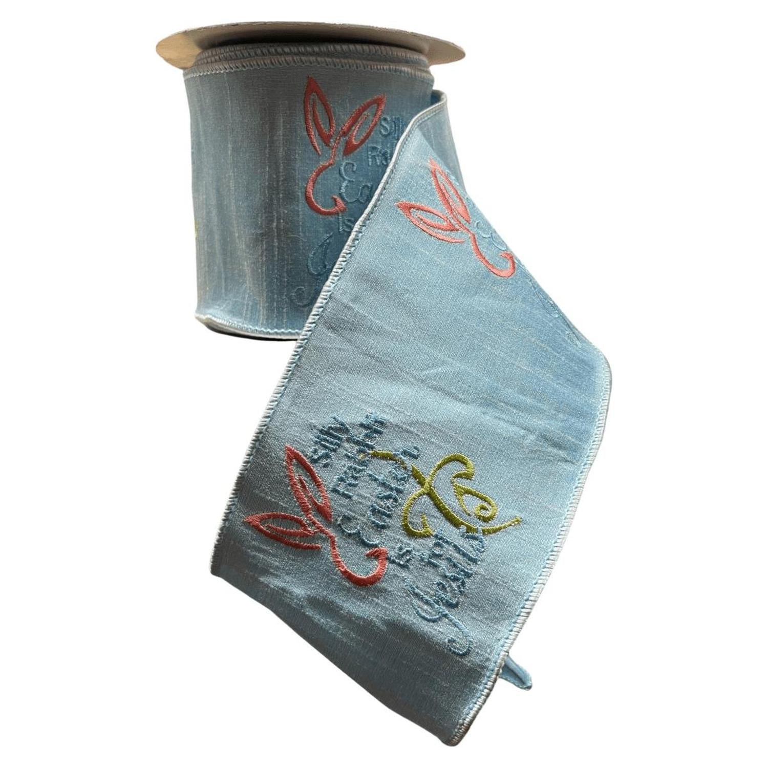 4" Embroidery Silly Rabbit Ribbon: Blue (10 Yards)