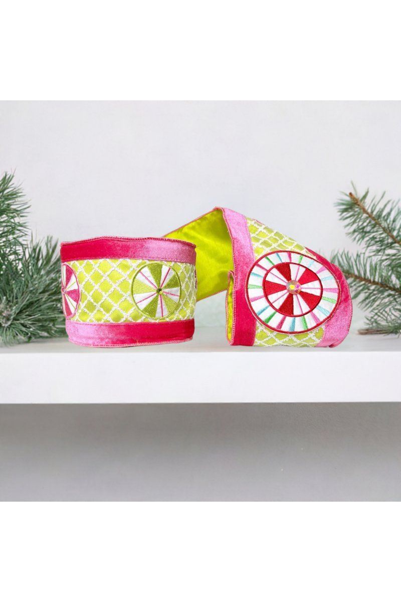 Shop For 4" EXCLUSIVE Sweet Candy Ribbon: Green/Pink (5 Yards) at Michelle's aDOORable Creations