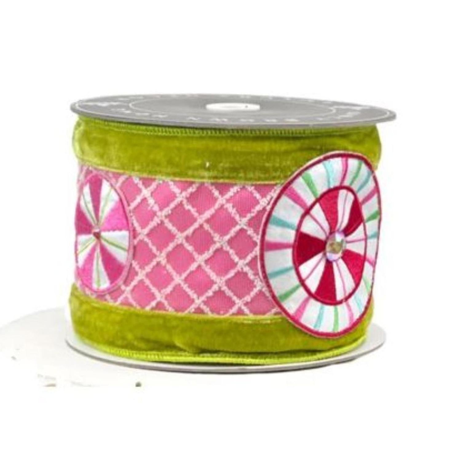 4" EXCLUSIVE Sweet Candy Ribbon: Lime Green/Pink (5 Yards)