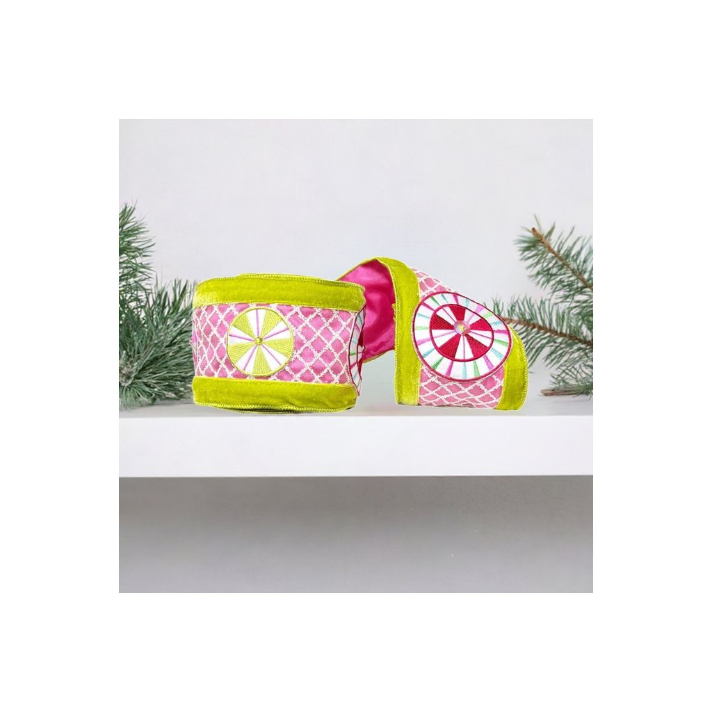 Shop For 4" EXCLUSIVE Sweet Candy Ribbon: Lime Green/Pink (5 Yards) at Michelle's aDOORable Creations