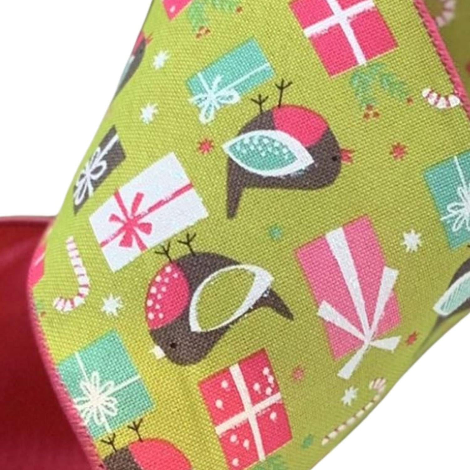 Shop For 4" Faux Linen Bird Ribbon: Hot Pink & Green (10 Yards)