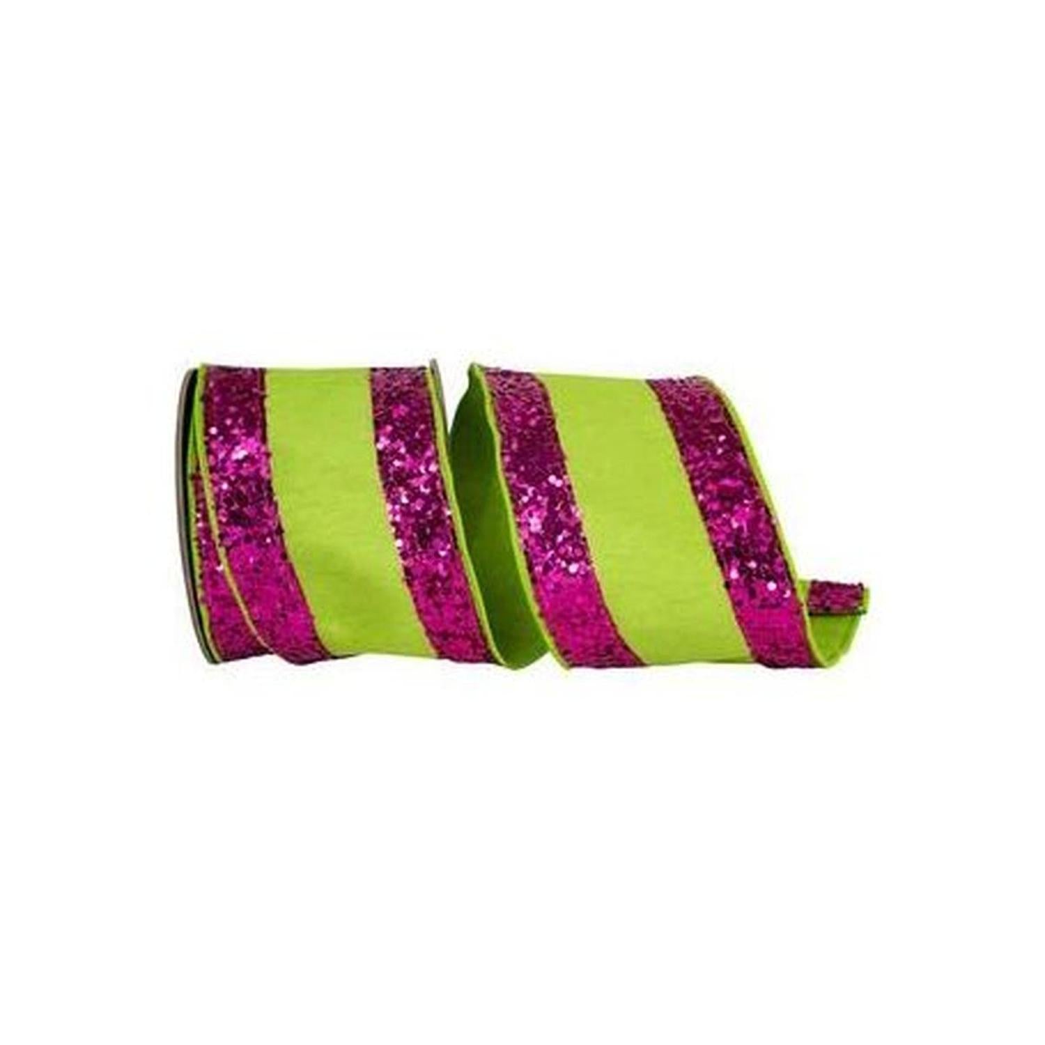 4" Glitter Edge Dupioni Ribbon: Lime/Pink (5 Yards)