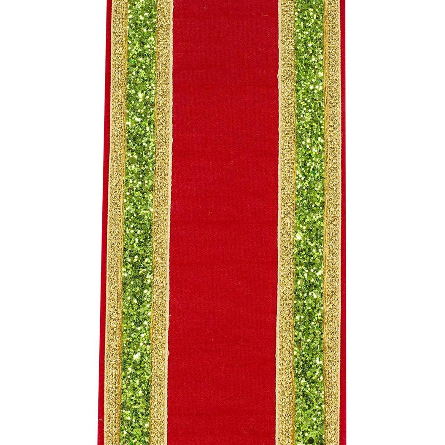 4" Glitter Edge Dupioni Ribbon: Red/Green (5 Yards)