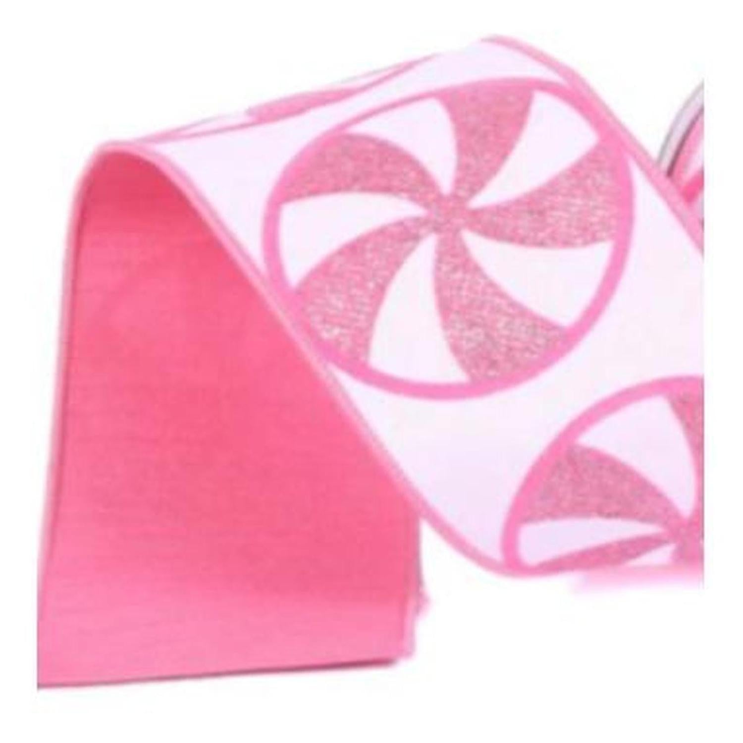 4" Glitter Peppermint Candies Ribbon: Pink (5 Yards)