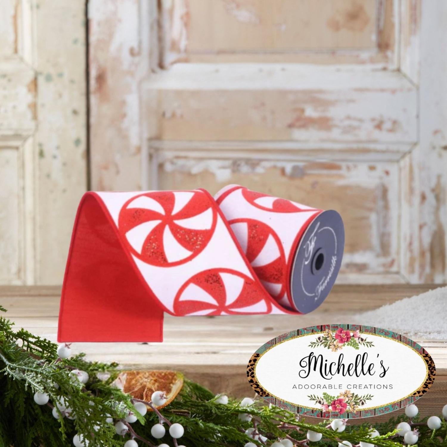 4" Glitter Peppermint Candies Ribbon: Red (5 Yards)