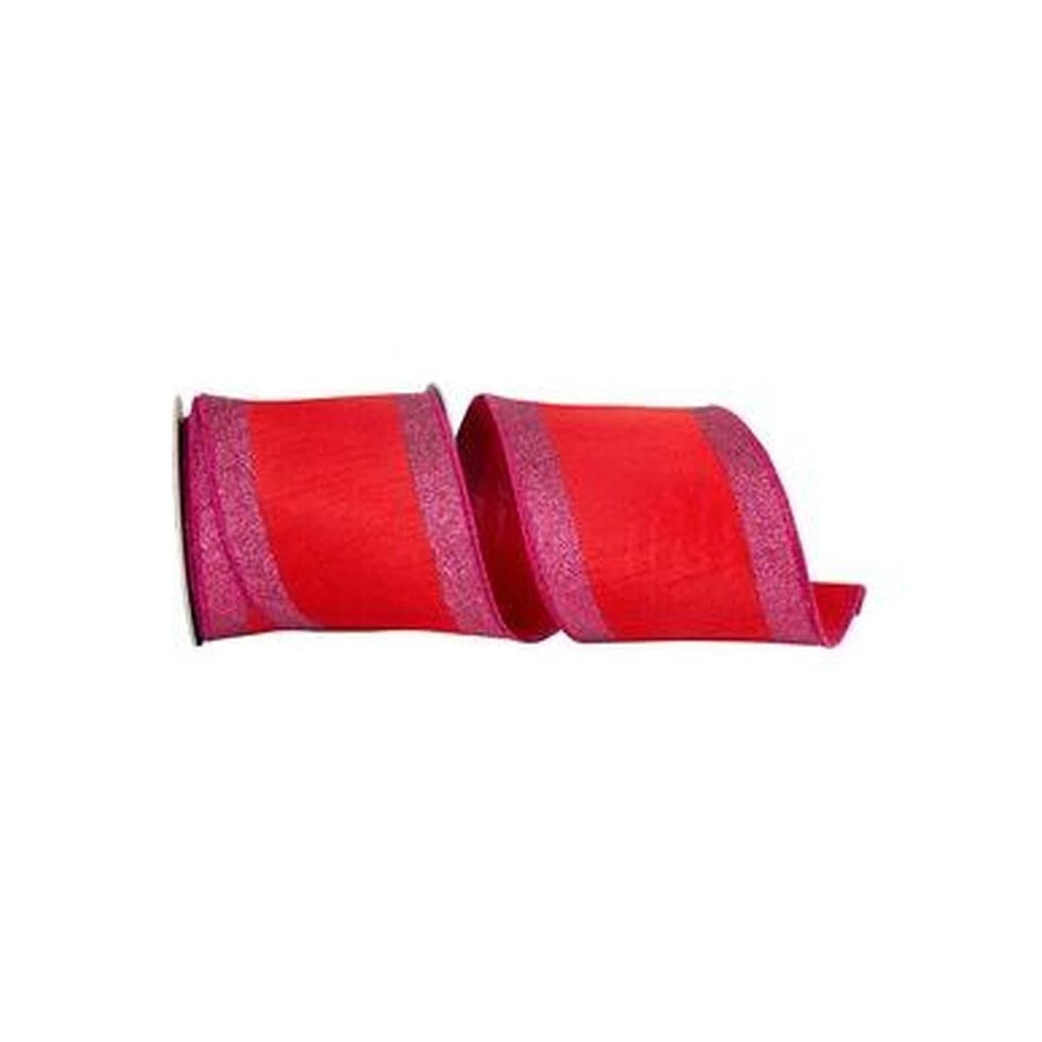 4" Glitter Stripe Dupioni Ribbon: Red/Fuchsia (5 Yards)