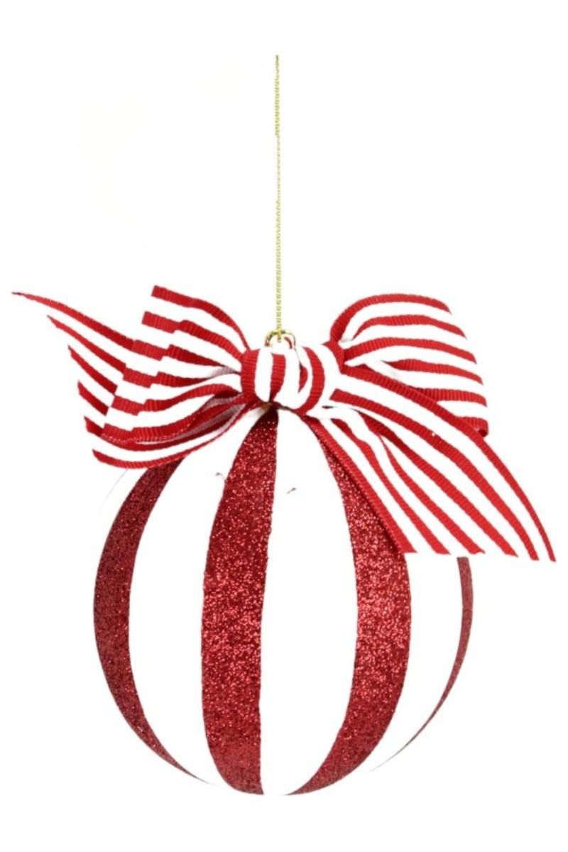 Shop For 4" Glitter Striped Ornament Ball: Red/White