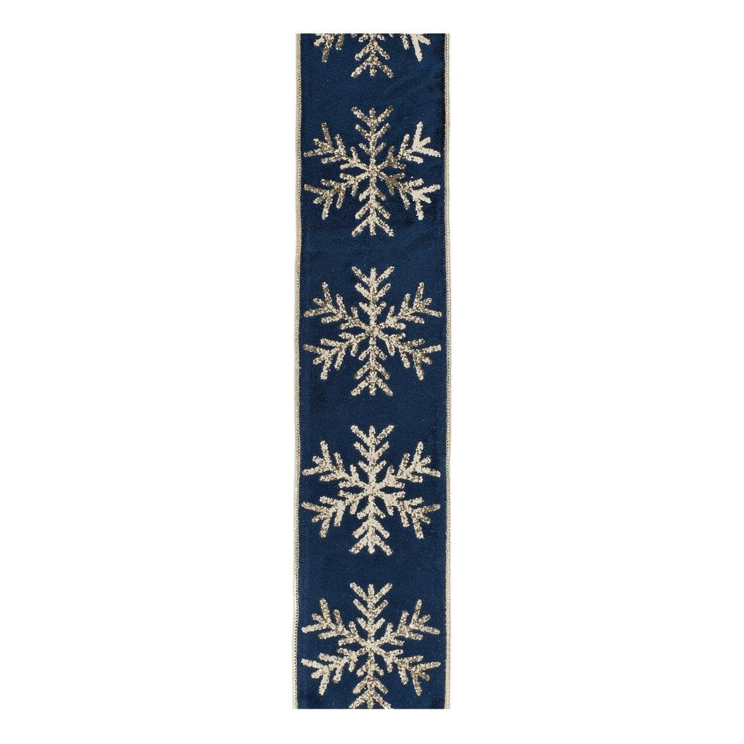 4" Gold Snowflake Ribbon: Blue (5 Yards)