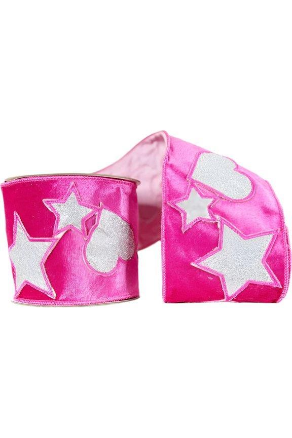 Shop For 4" Hearts and Stars Velvet Ribbon: Hot Pink (5 Yards)