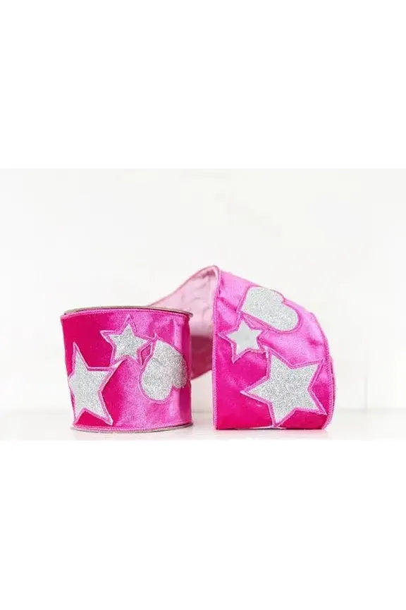 Shop For 4" Hearts and Stars Velvet Ribbon: Hot Pink (5 Yards)