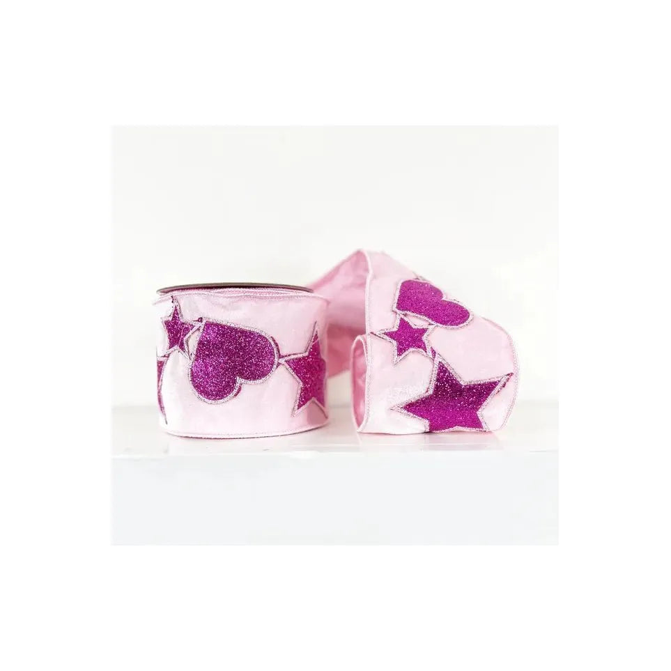 Shop For 4" Hearts and Stars Velvet Ribbon: Light Pink (5 Yards)