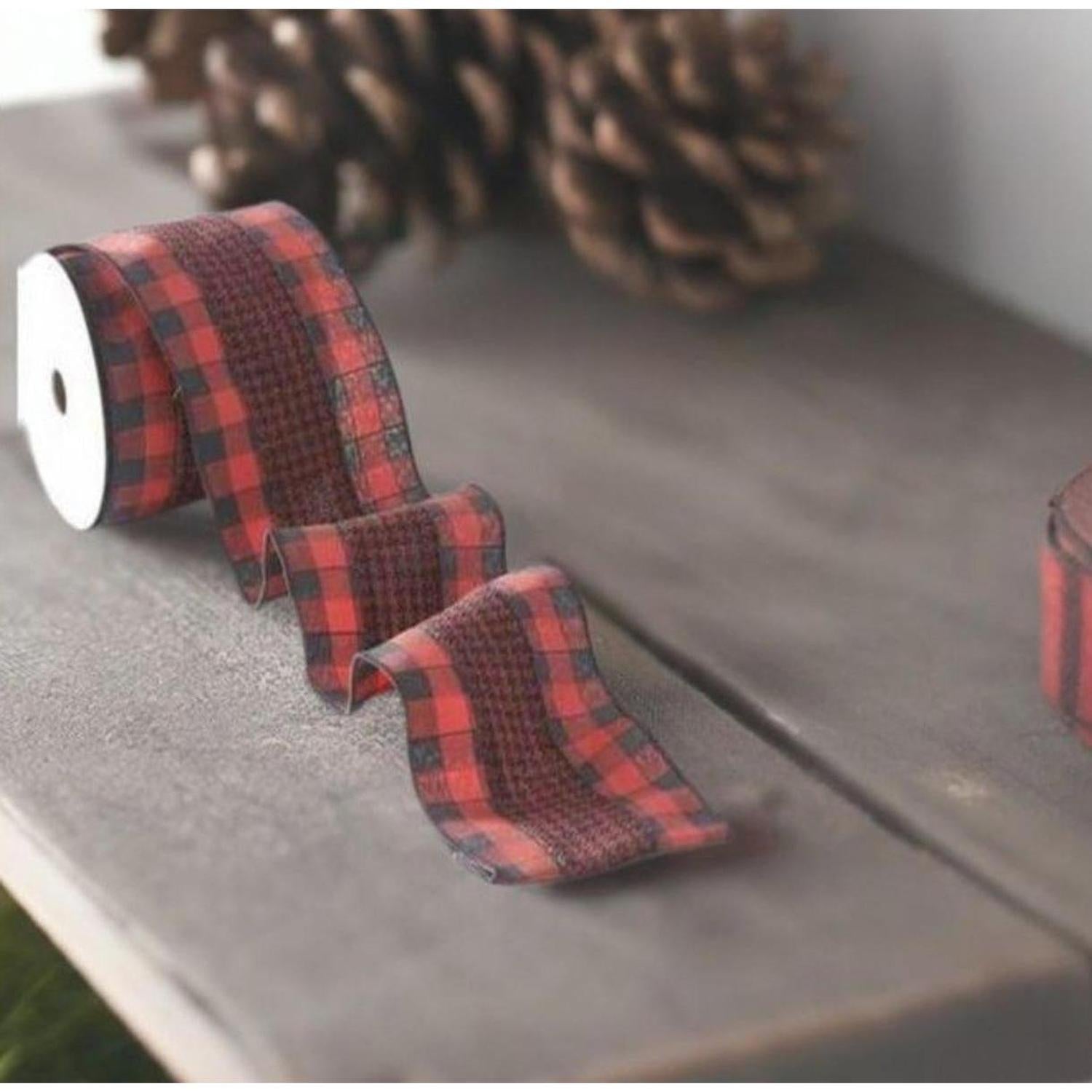 4" Houndstooth Checked Ribbon: Red & Black ( (10 Yards)