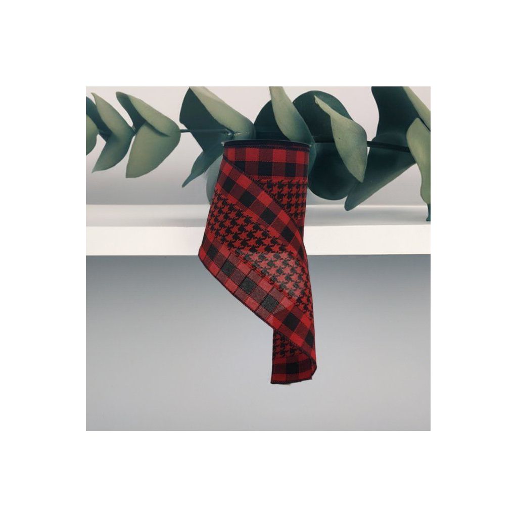 Shop For 4" Houndstooth Checked Ribbon: Red & Black ( (10 Yards) at Michelle's aDOORable Creations