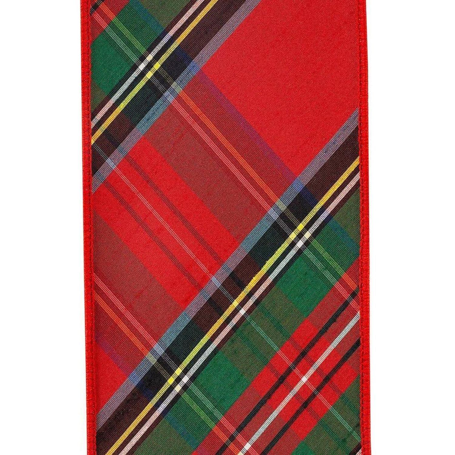 4 in Plaid Dupioni Classic Ribbon: Red (5 Yards)