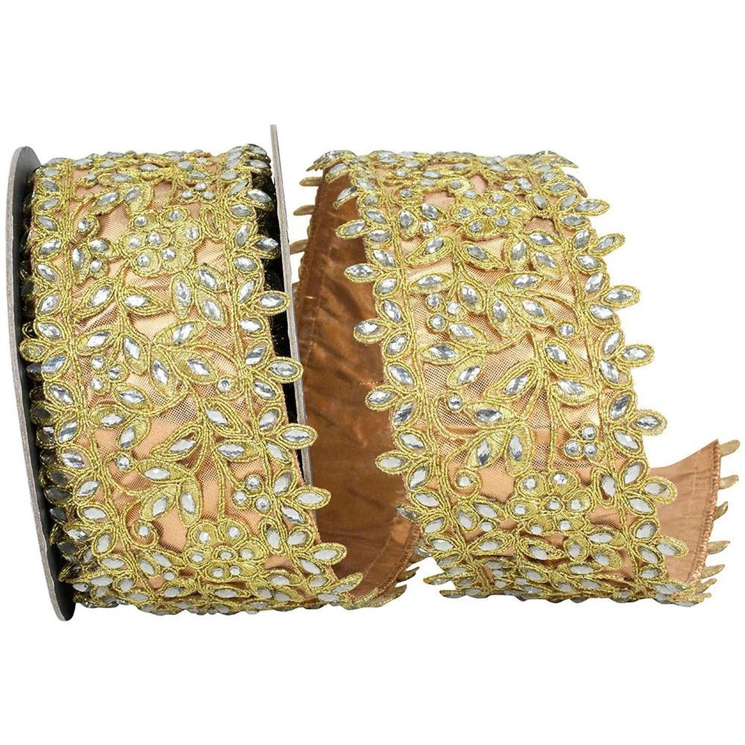 4" Jewel Embroidery Opulence Ribbon: Gold (5 Yards)