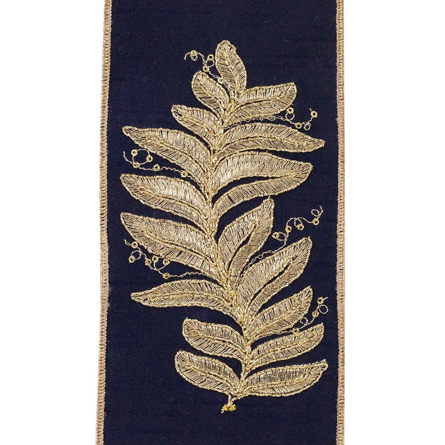 4" Leaf Embroidery Filigree Ribbon: Navy (5 Yards)