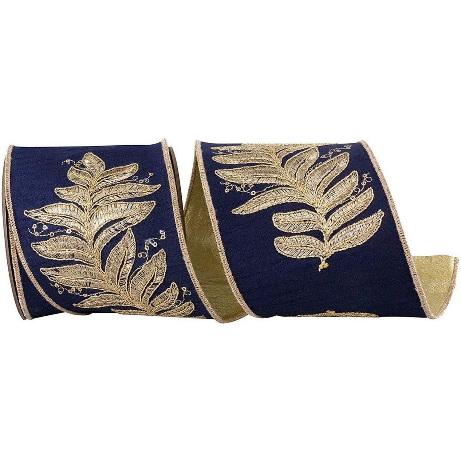 4" Leaf Embroidery Filigree Ribbon: Navy (5 Yards)