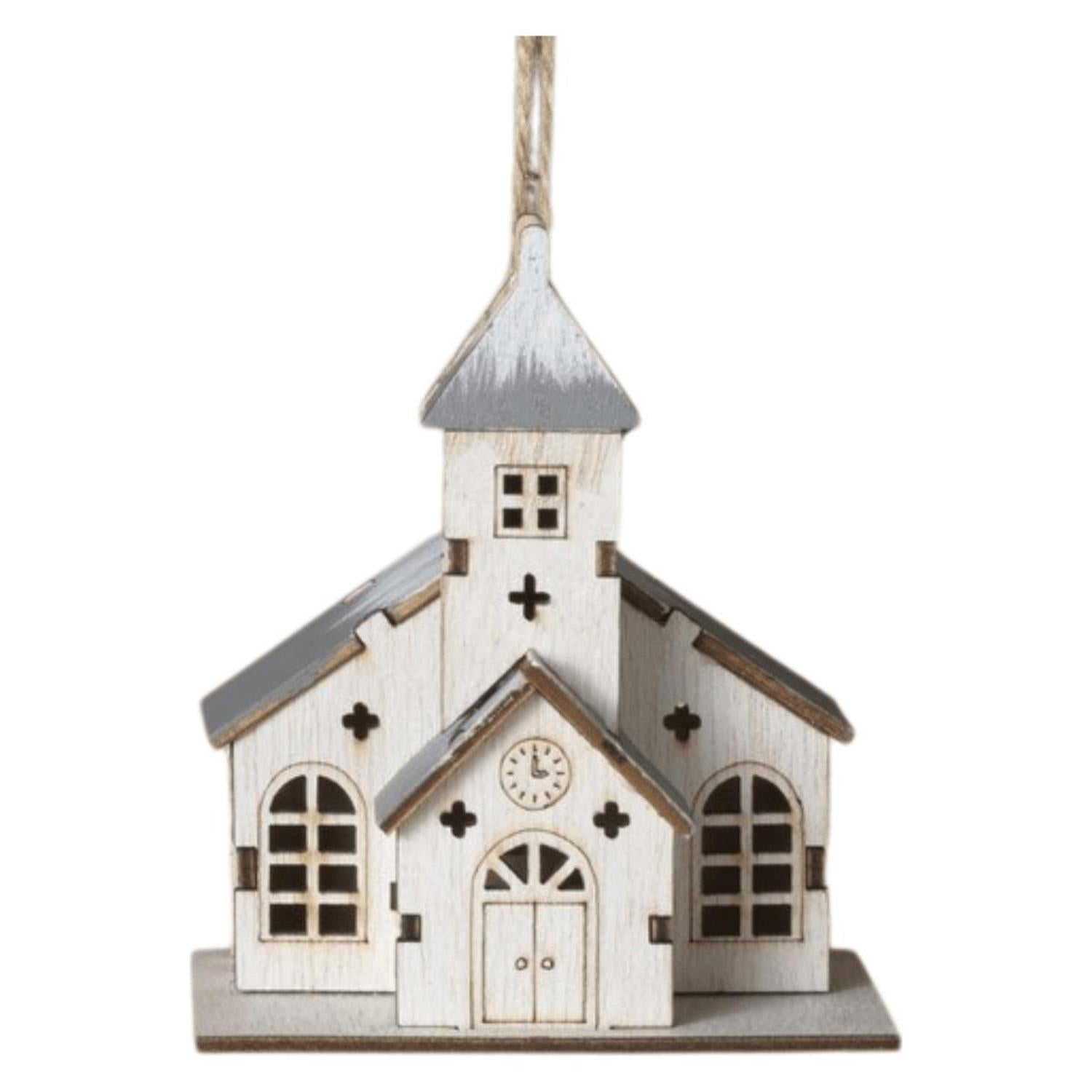 4" Lighted Laser Wood Church Ornaments